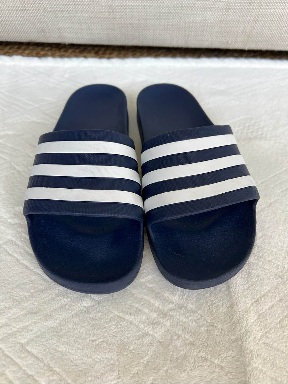 Adidas Adilette Navy White 3-Stripe Slide Sandals | Men’s Size 12